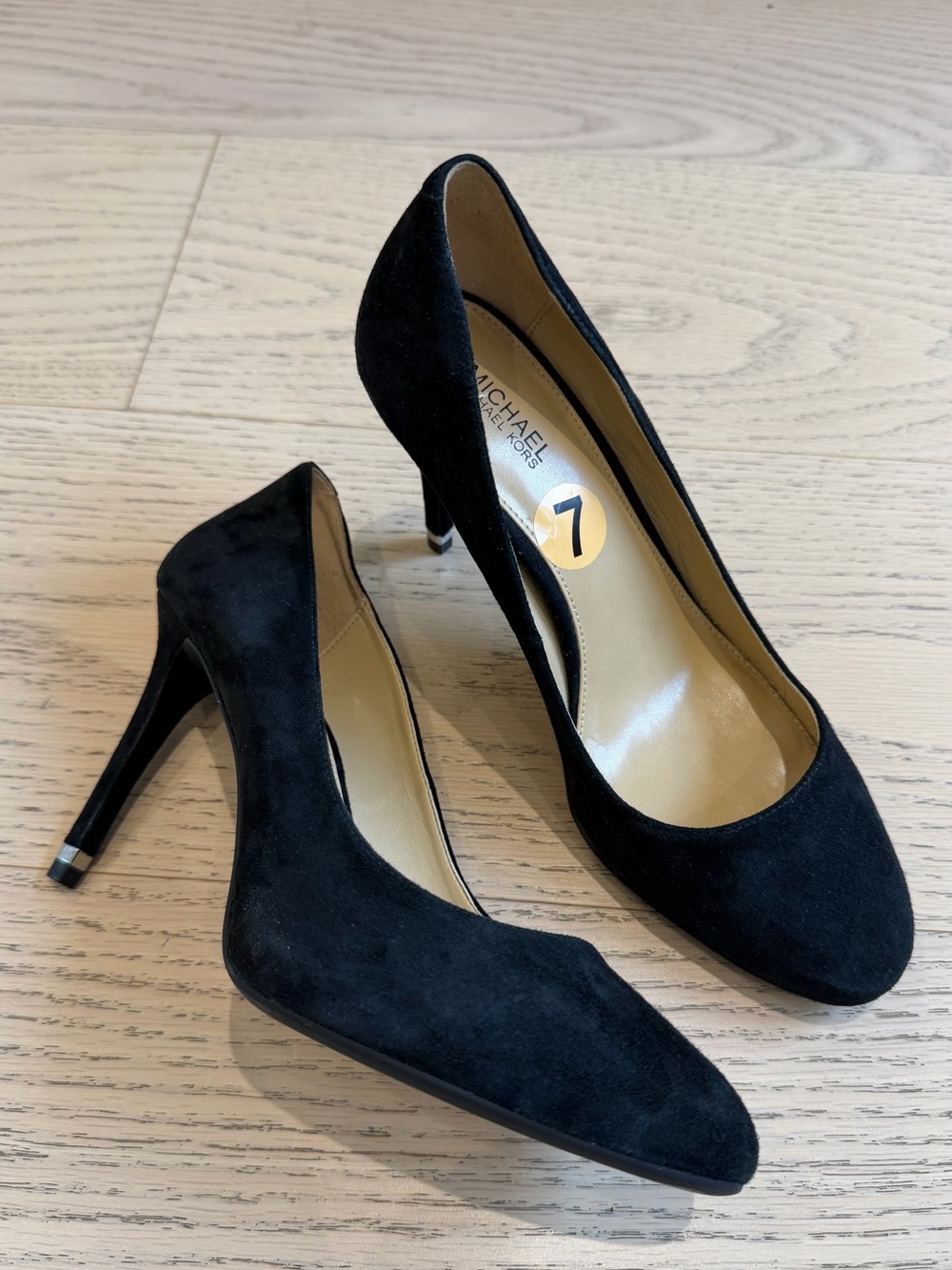 Michael Kors Women's Black Suede Round-Toe Heels with Metal Details, US 7
